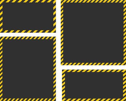 black yellow caution stripes square frames. Warning tape with yellow and black Diagonal stripes rectangle square box frames. Safety attention or warning labels symbol vector