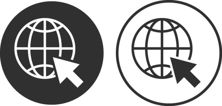 world web with cursor icon. Globe with mouse cursor symbol. Worldwide with computer cursor sign vector