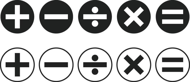 mathematical symbol icons set. Plus, minus, Multiply, division sign. Calculator button symbol vector