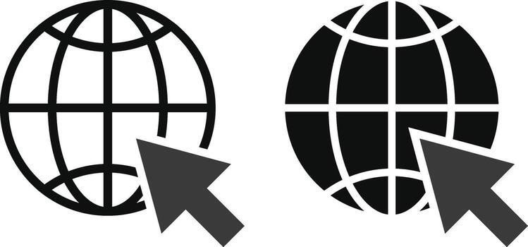 world web with cursor icons. Globe with mouse cursor symbol. Worldwide with computer cursor sign. vector