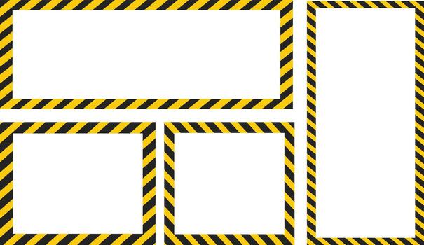 black yellow caution stripes square frames. Warning tape with yellow and black Diagonal stripes rectangle square box frame. Safety attention or warning labels symbol. vector