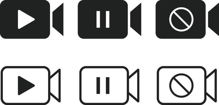 videos camera icon with play pause and block symbol. streaming symbol with play and pause vector