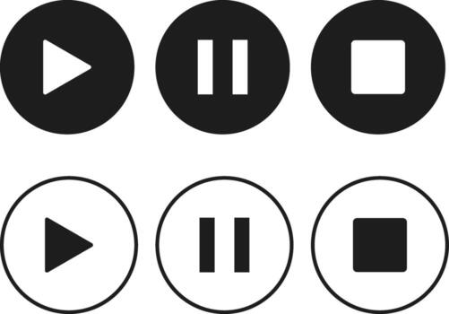 Play pause stop icon set. media player buttons. Music interface symbol vector