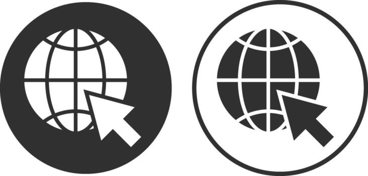 world web with cursor icon. Globe with mouse cursor symbol. Worldwide with computer cursor sign s vector