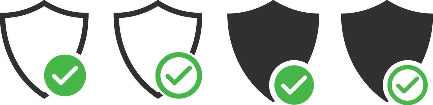 shield icon with check mark symbols. Tick mark with protection security shield icons. vector