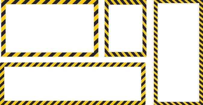 black yellow caution stripes square frames. Warning tape with yellow and black Diagonal stripes rectangle square box frame. Safety attention or warning labels symbol.s vector