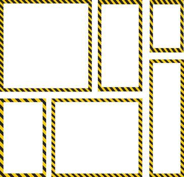 black yellow caution stripes square frames. Warning tape with yellow and black Diagonal stripes rectangle square box frames. Safety attention or warning labels symbol.s vector
