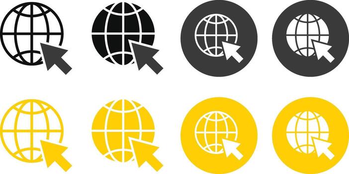 world web with cursor iconS. Globe with mouse cursor symbol. Worldwide with computer cursor sign vector