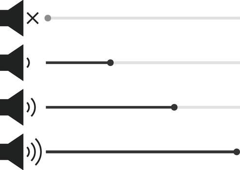 volume slider icon set. Volume bar level control signs. Audio sound control adjustment vector