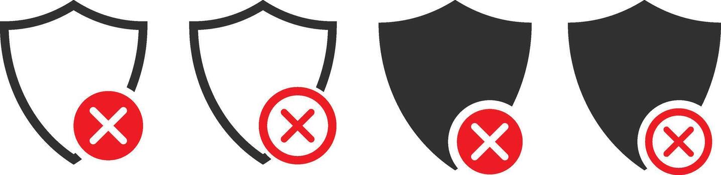 shield icon with cross mark symbol. cross mark with protection security shield icons vector
