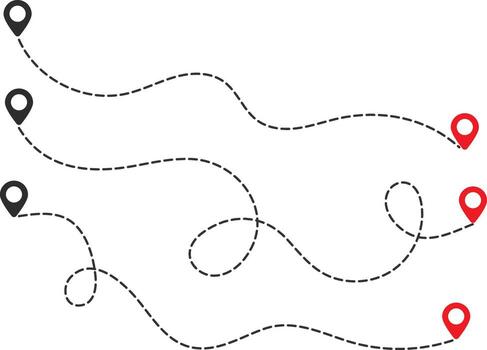 Dot line path route with location icon. Dotted path location pointer symbol vector