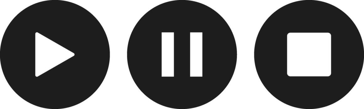 Play pause stop icons set. media player buttons. Music interface symbol vector