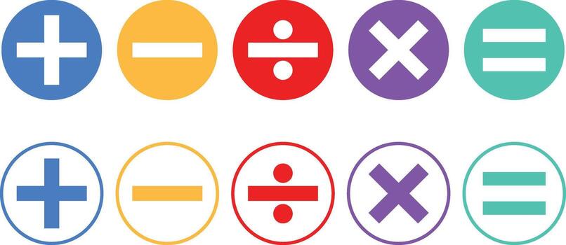 mathematical symbol icon set. Plus, minus, Multiply, division sign. Calculator button symbols vector