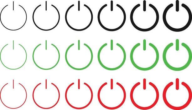 Power on off icon set. green Switch on and red Switch off symbol. Turn on and shutdown sign vector