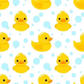 Cute rubber ducky with bubble seamless pattern for background vector