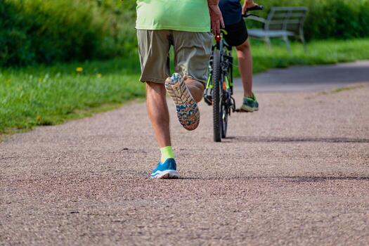 Man walking on a path, helathy activity to make exercice, running photo