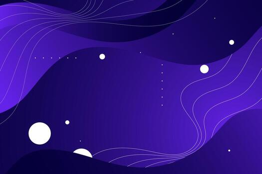 Dynamic abstract wave background in vibrant purple and blue gradient, featuring smooth flowing lines and luminous spheres, ideal for modern digital design and futuristic concepts vector
