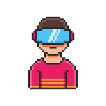 Pixel art VR Player Character game asset design vector