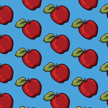 Bright Red Apple Pattern on Blue Background for Seamless Design and Stock Use vector