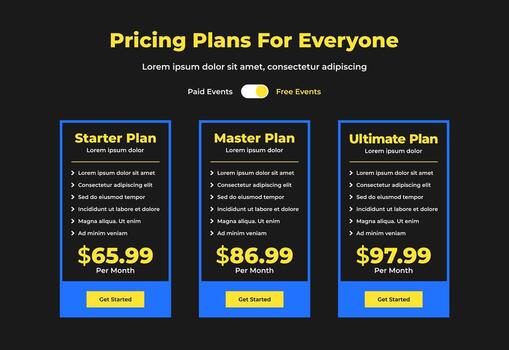 3 Price table for websites and applications vector