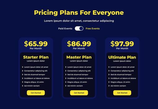 3 Pricing list comparison for subscription plans vector
