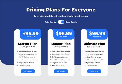 3 Pricing table ui component vector