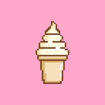 Pixel Art Soft Serve Ice Cream Cone on Pink Vectors Illustration Cartoon Design