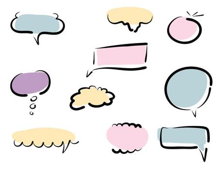 Balloon text frame decoration set. Simple hand drawn pen line speech bubble, cloud, balloon frame for text border. Doodle elegant dialog bubble, title headline vector