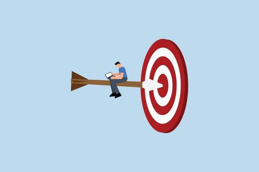 fácil ganar con bueno estrategia y planificación, adepto empresario puntería para un dardo ese huelgas el diana objetivo vector