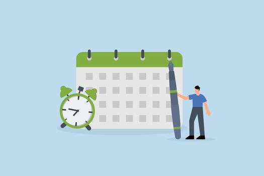 Calendar date event, businessman circles significant date event on calendar vector