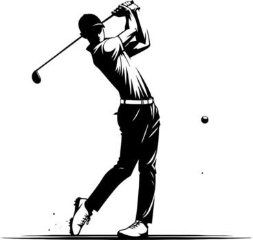 Golfer driver swing follow through side view black and white vector