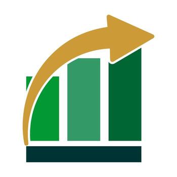 a green arrow pointing up on a graph vector
