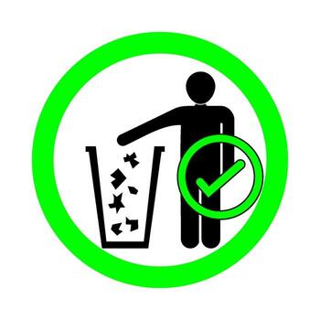 green circle with a man throwing trash into a trash can vector