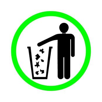that a green circle with a man throwing trash into a trash can vector