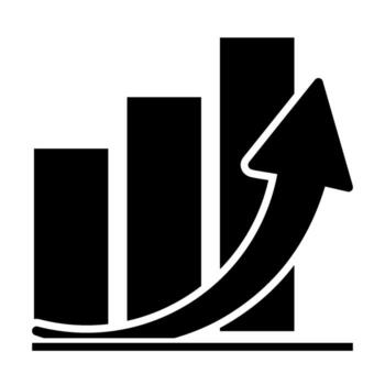 an icon of a graph with an arrow going up vector