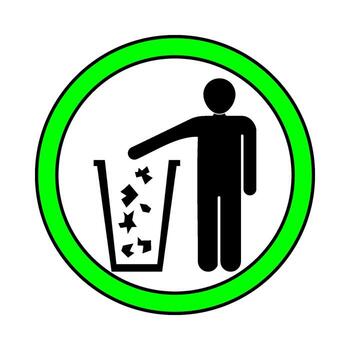 a green circle with a man throwing trash into a trash can vector