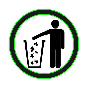 it's a green circle with a man throwing trash into a trash can vector