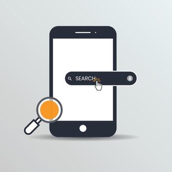 Smartphone click A sage black search bar with a magnifying glass icon, the word Search and a microphone icon vector