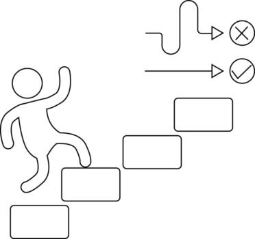 icon of a person climbing stairs and icon of wrong way and right way vector