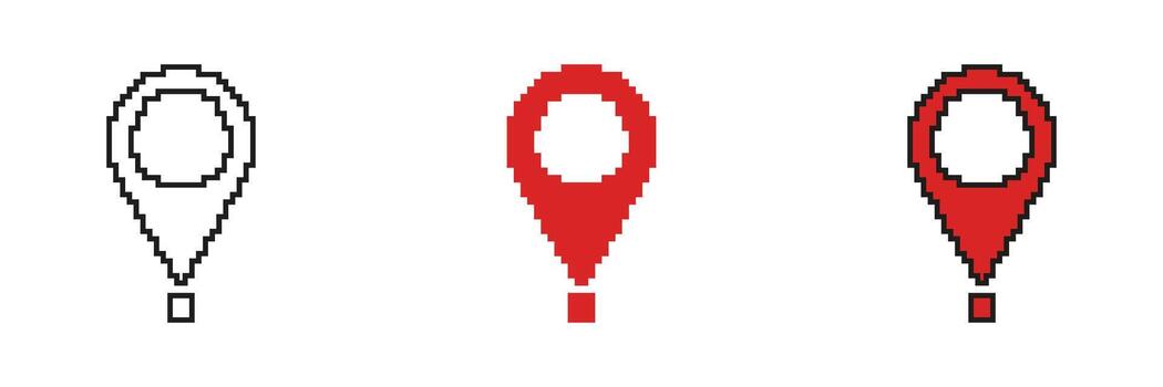 Layered Outline Geotag Marker Pixelated Icon Set. Pixel Art Symbol Collection of Targeted Drop Point. Isolated Illustration vector
