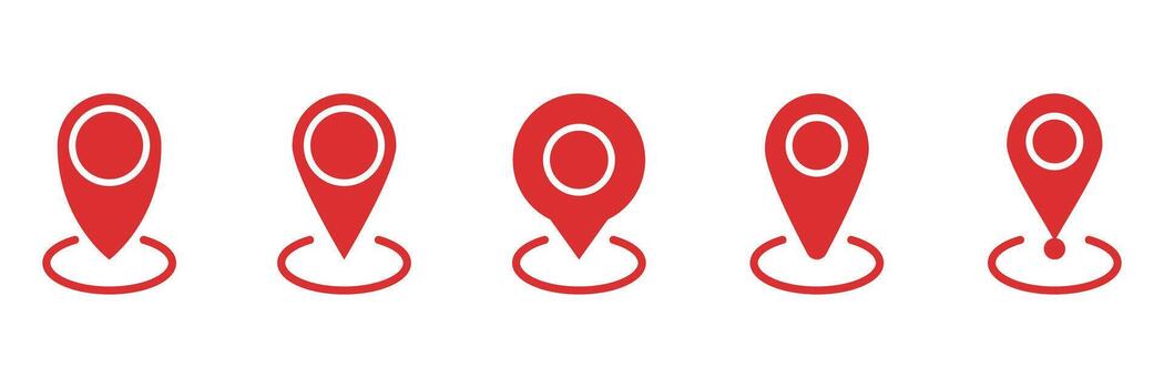 Red Location Pin Solid Icon Set. Navigation, Gps, And Map Marker Silhouette Symbol Collection. Geolocation And Positioning Tools. Isolated Illustration vector