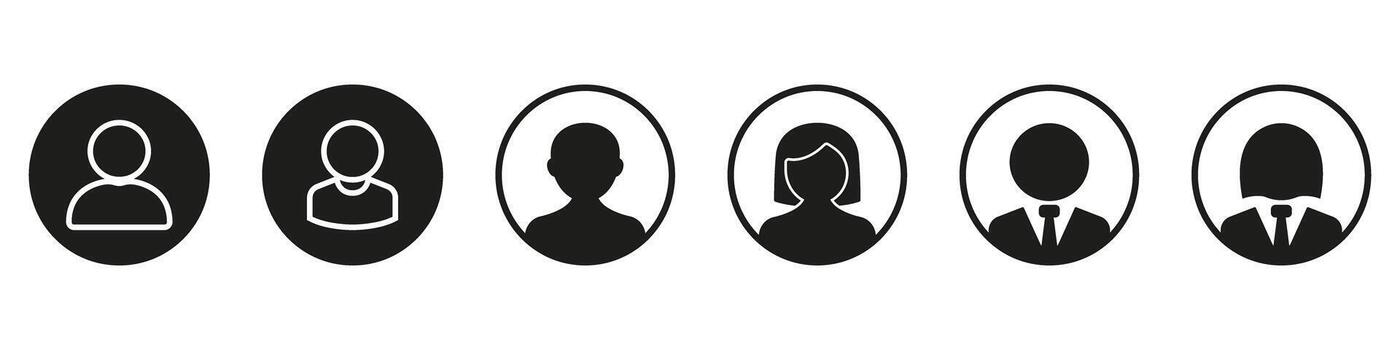 Businessperson and Generic Avatar Icons in Circle Frames Solid Icon Set. Default User Icons for Contact, Identity, and Profile Access Silhouette Symbol Collection. Isolated Illustration vector