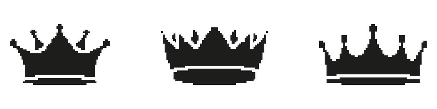 Minimal Crown Pixel Icons Pixelated Icon Set. Pixel Art Symbol Collection of Simplified Regal Crowns With Flat Sharp Spikes. Isolated Illustration vector