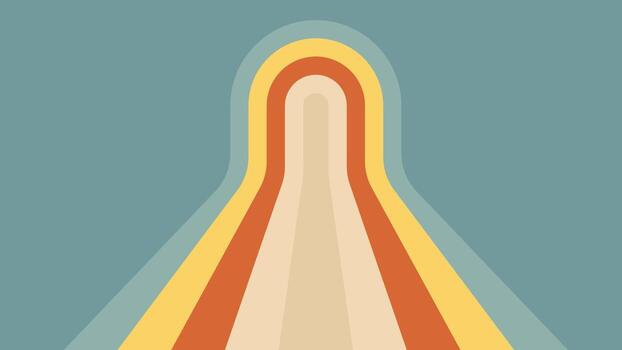 Groovy retro arch with rainbow line and background. Vintage 70s wallpaper with psychedelic stripe portal. Artistic geometric gate flow from sixties for banner template. Trendy wavy style bg for print. vector