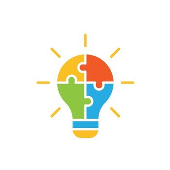 problem solving icon. management. combination of a puzzle and a lamp. manager, success. flat design style. vector