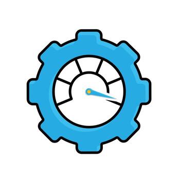 Performance icon. Management. Speedometer inside a gear with a maximum needle. manager, success. mixed design style. vector