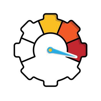 Performance icon. Management. Speedometer like a gear with a maximum needle. manager, success. mixed design style. vector