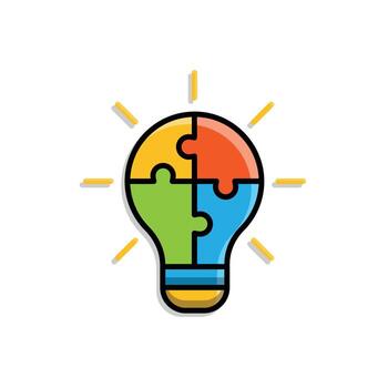 problem solving icon. management. combination of a puzzle and a lamp. manager, success. Isometric design style. vector