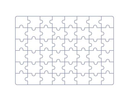 Outlined puzzle grid. Blank jigsaw template with pieces, linear scheme design, empty game board background, contoured mosaic parts isolated on white background flat illustration. vector