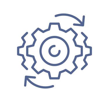 Rotating gear icon, automation process, workflow cycle, system operation, continuous improvement, technology development linear outline illustration. vector